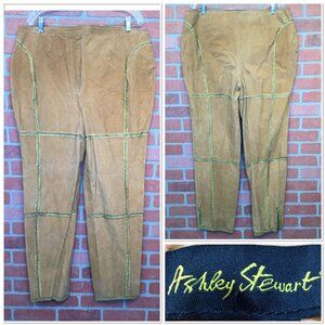 Ashley Stewart Womens Suede Leather Pants Gold Stitching Patchwork Look Size 16